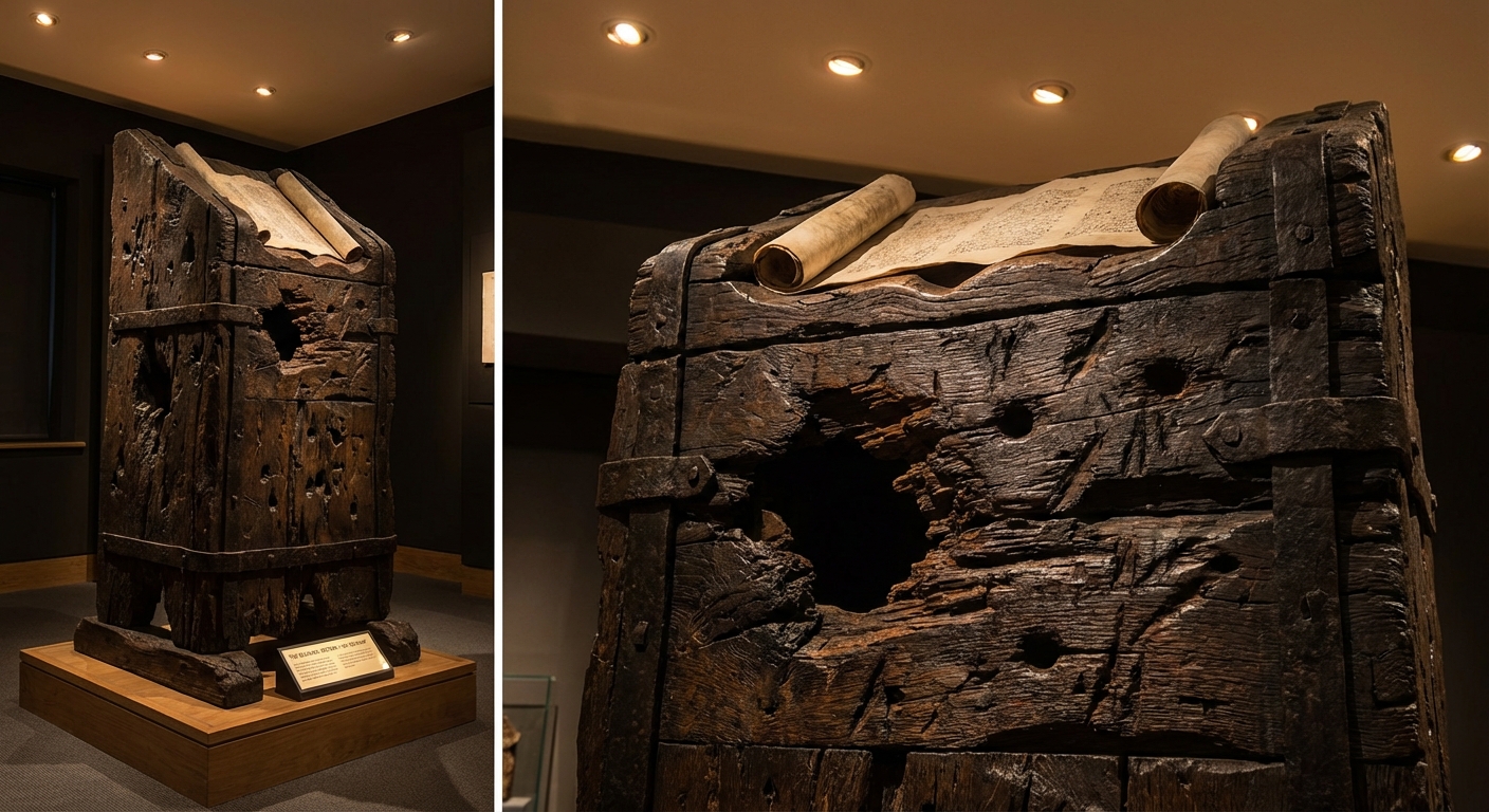 The battle-scarred reading lectern Conan wielded as a shield during the Siege of the Shadizar Archives